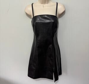 Vintage Joule Dress Womens Medium Black Faux Leather 90s Biker Indie Sleaze Punk